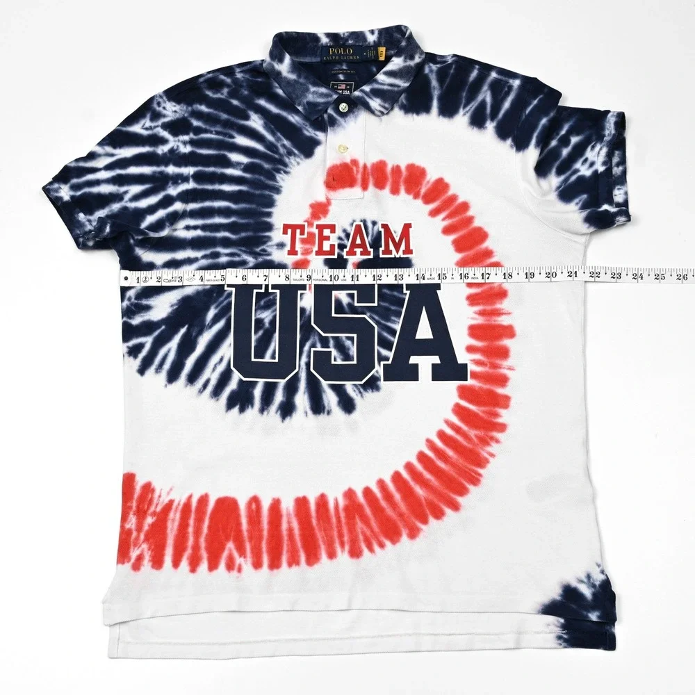 Polo Ralph Lauren Team USA Polo Shirt Mens M Slim Fit Blue Tie Dye Olympics 2020